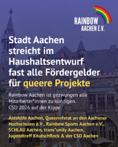 Hiobsbotschaft zum neuen Jahr in Aachen: Fördergelder für queere Projekte und Angebote fast alle gestrichen
